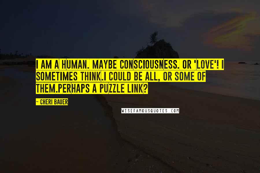 Cheri Bauer Quotes: I am a human. Maybe consciousness. Or 'love'! I sometimes think.I could be all, or some of them.Perhaps a puzzle link?