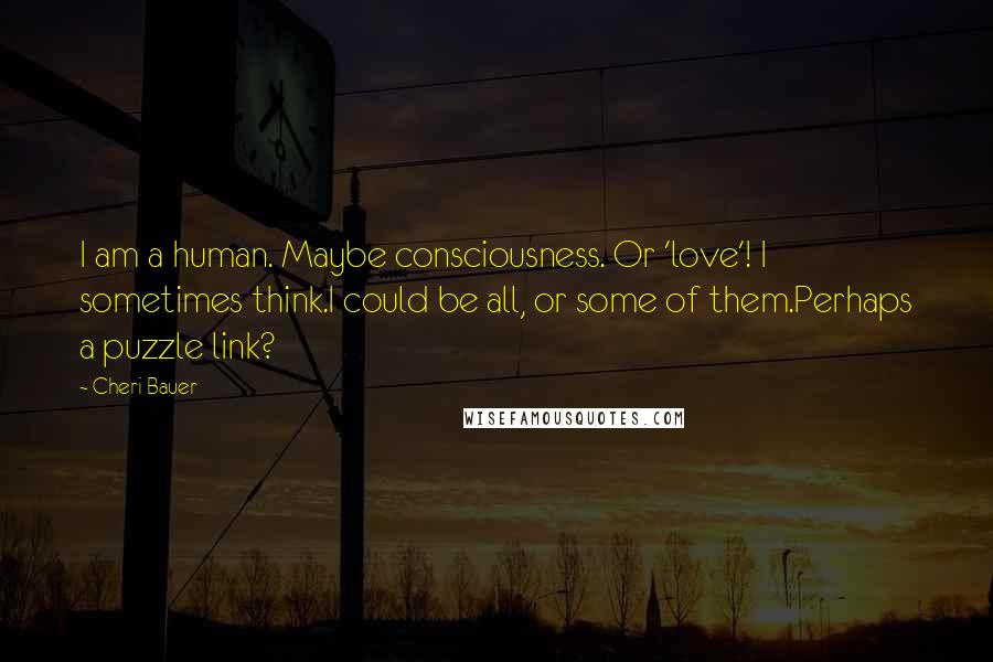 Cheri Bauer Quotes: I am a human. Maybe consciousness. Or 'love'! I sometimes think.I could be all, or some of them.Perhaps a puzzle link?