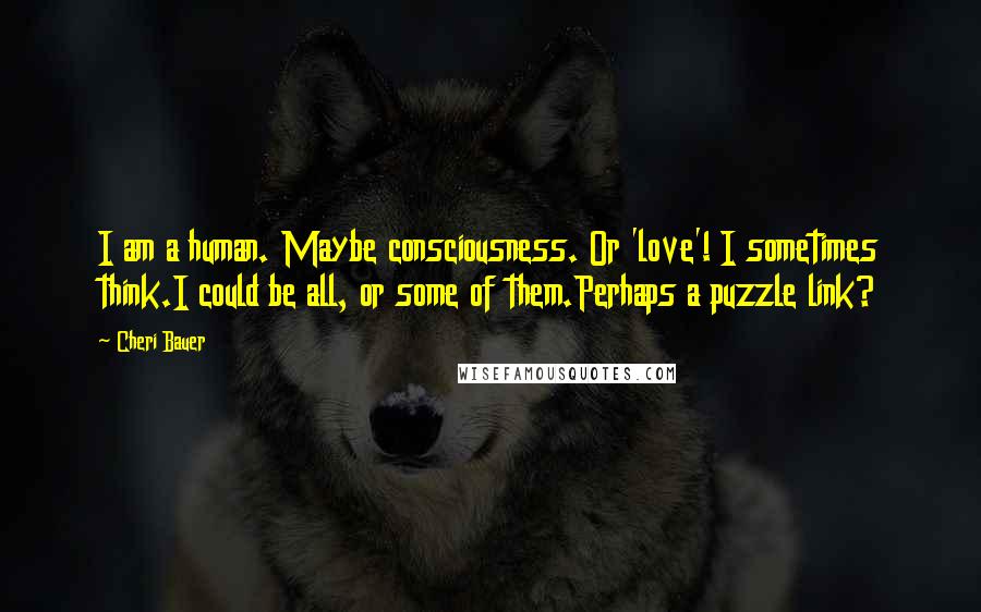 Cheri Bauer Quotes: I am a human. Maybe consciousness. Or 'love'! I sometimes think.I could be all, or some of them.Perhaps a puzzle link?