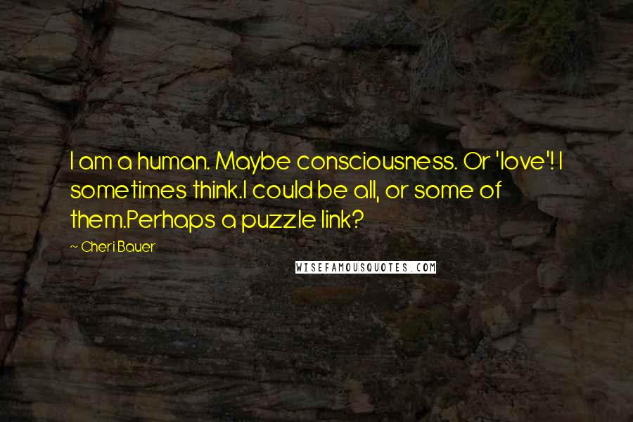 Cheri Bauer Quotes: I am a human. Maybe consciousness. Or 'love'! I sometimes think.I could be all, or some of them.Perhaps a puzzle link?