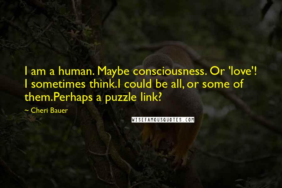 Cheri Bauer Quotes: I am a human. Maybe consciousness. Or 'love'! I sometimes think.I could be all, or some of them.Perhaps a puzzle link?