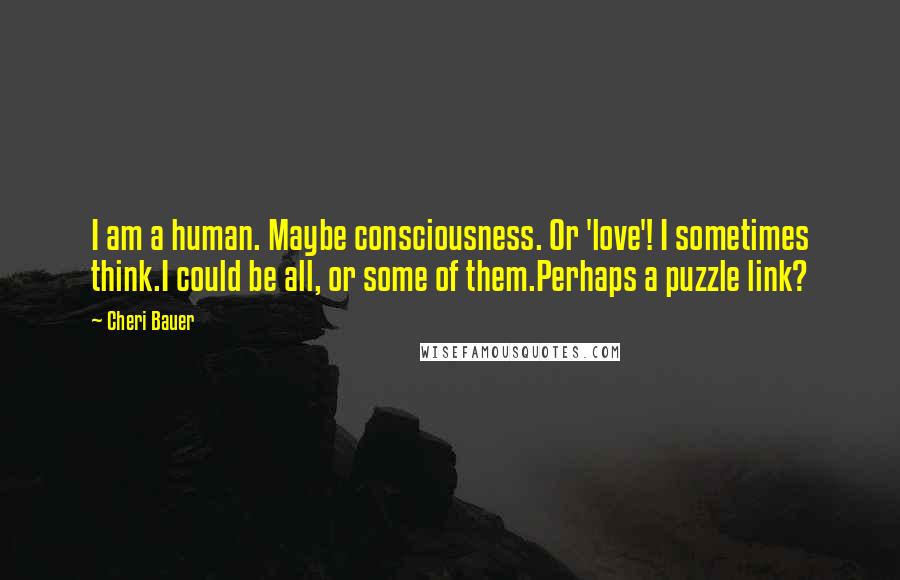 Cheri Bauer Quotes: I am a human. Maybe consciousness. Or 'love'! I sometimes think.I could be all, or some of them.Perhaps a puzzle link?