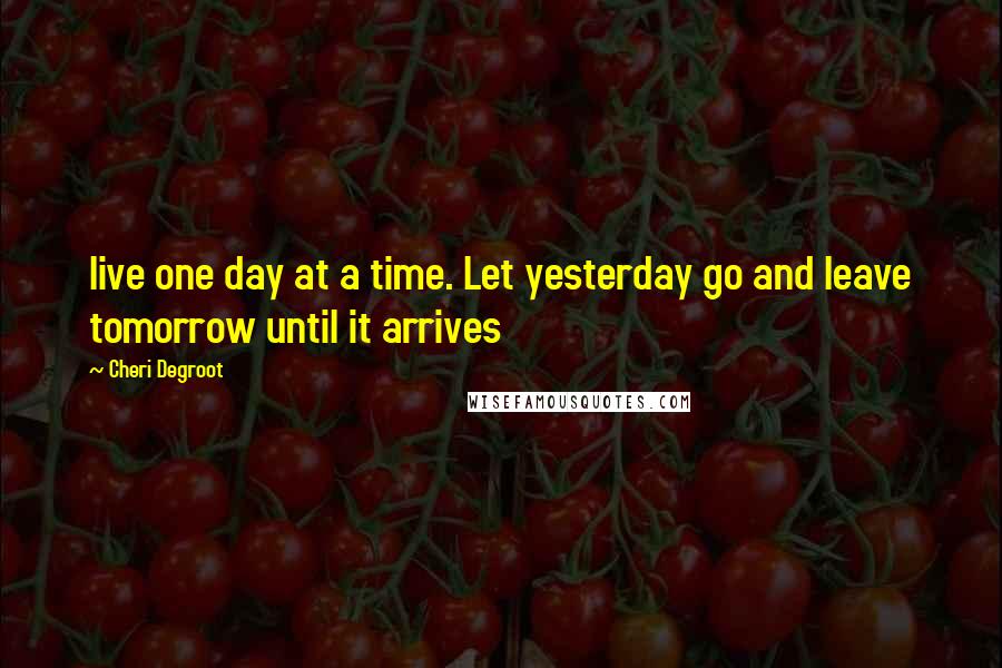 Cheri Degroot Quotes: live one day at a time. Let yesterday go and leave tomorrow until it arrives