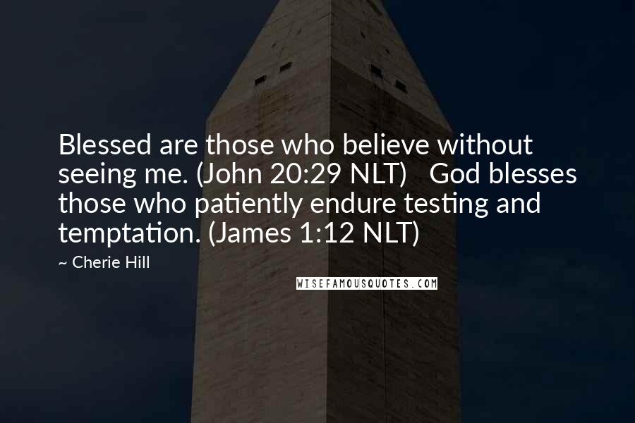 Cherie Hill Quotes: Blessed are those who believe without seeing me. (John 20:29 NLT) God blesses those who patiently endure testing and temptation. (James 1:12 NLT)