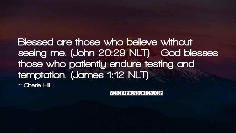 Cherie Hill Quotes: Blessed are those who believe without seeing me. (John 20:29 NLT) God blesses those who patiently endure testing and temptation. (James 1:12 NLT)