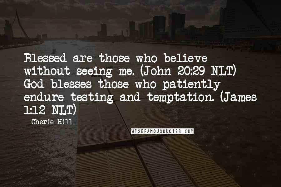 Cherie Hill Quotes: Blessed are those who believe without seeing me. (John 20:29 NLT) God blesses those who patiently endure testing and temptation. (James 1:12 NLT)
