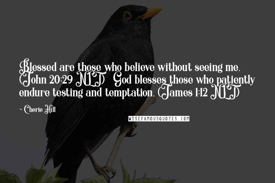 Cherie Hill Quotes: Blessed are those who believe without seeing me. (John 20:29 NLT) God blesses those who patiently endure testing and temptation. (James 1:12 NLT)