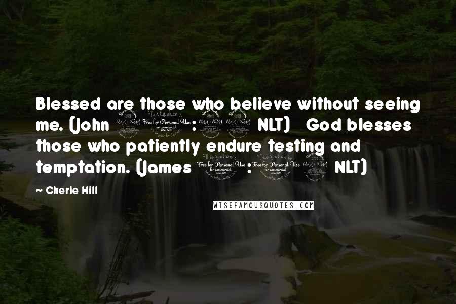 Cherie Hill Quotes: Blessed are those who believe without seeing me. (John 20:29 NLT) God blesses those who patiently endure testing and temptation. (James 1:12 NLT)