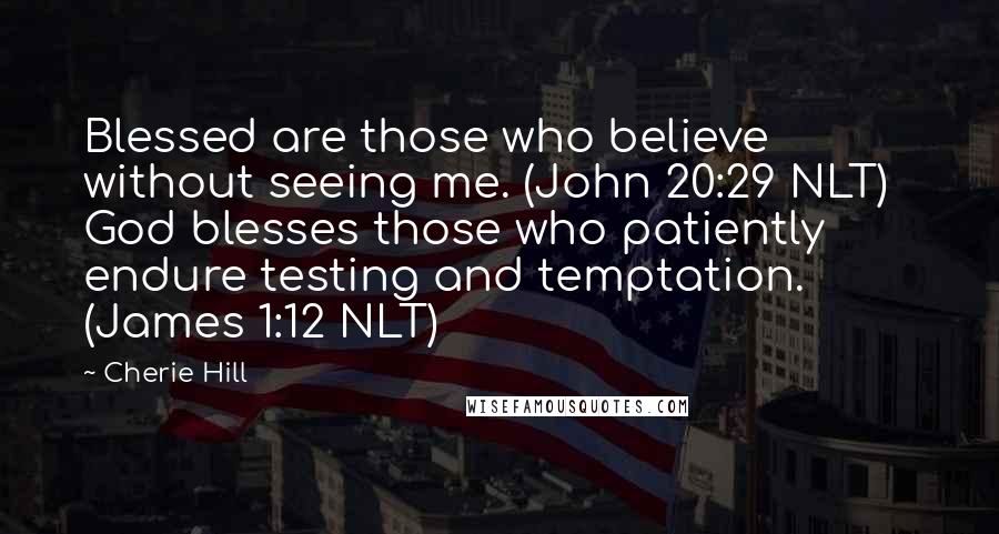 Cherie Hill Quotes: Blessed are those who believe without seeing me. (John 20:29 NLT) God blesses those who patiently endure testing and temptation. (James 1:12 NLT)