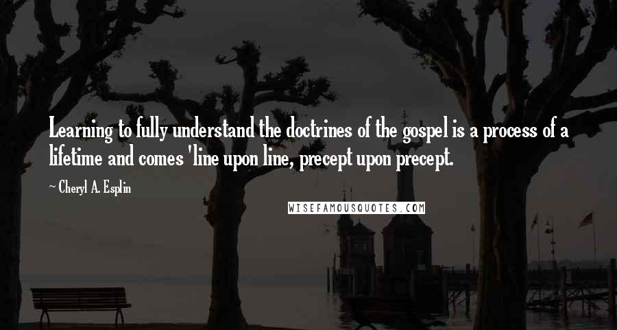 Cheryl A. Esplin Quotes: Learning to fully understand the doctrines of the gospel is a process of a lifetime and comes 'line upon line, precept upon precept.