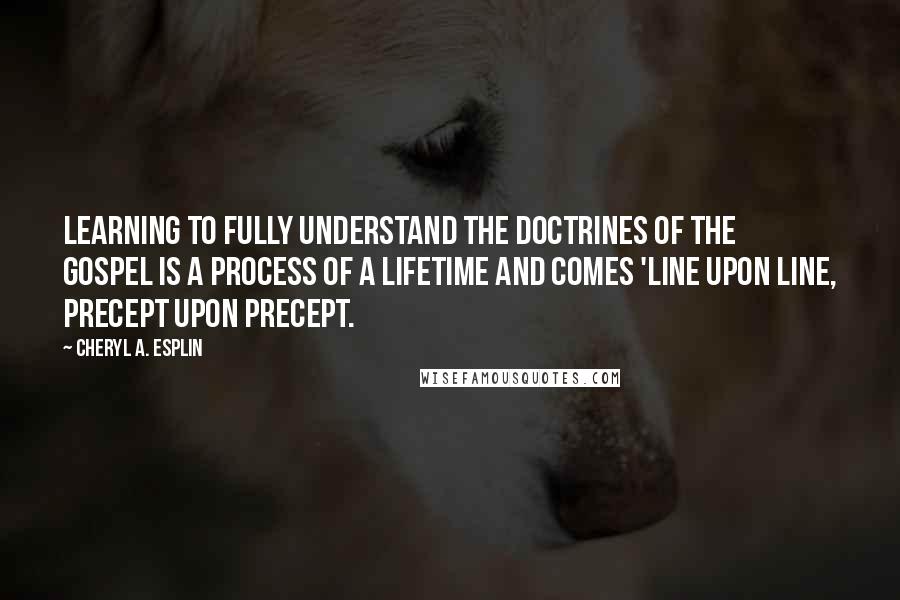 Cheryl A. Esplin Quotes: Learning to fully understand the doctrines of the gospel is a process of a lifetime and comes 'line upon line, precept upon precept.