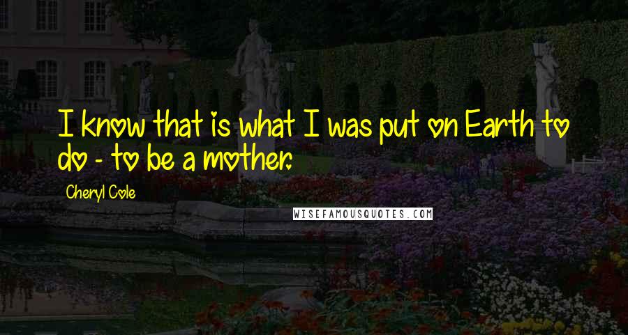 Cheryl Cole Quotes: I know that is what I was put on Earth to do - to be a mother.