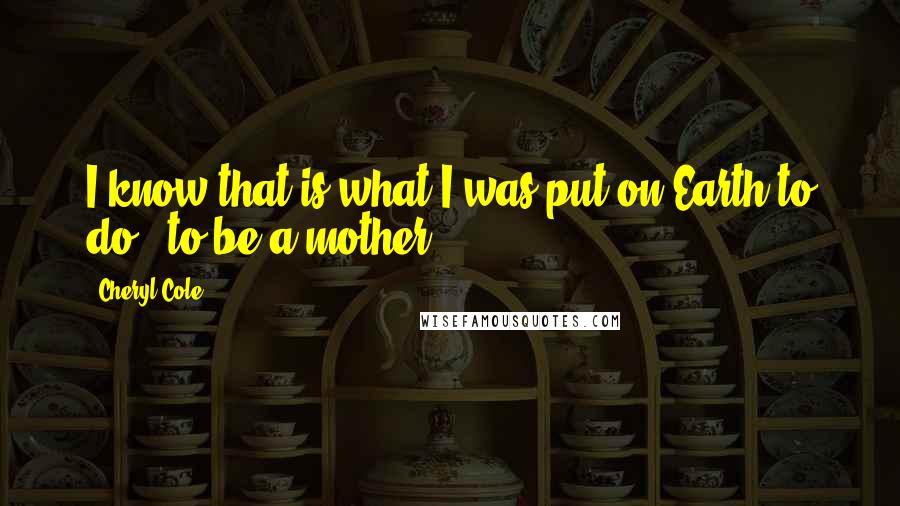 Cheryl Cole Quotes: I know that is what I was put on Earth to do - to be a mother.