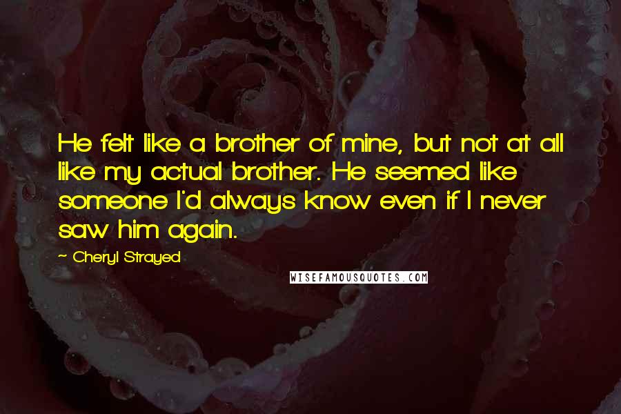 Cheryl Strayed Quotes: He felt like a brother of mine, but not at all like my actual brother. He seemed like someone I'd always know even if I never saw him again.