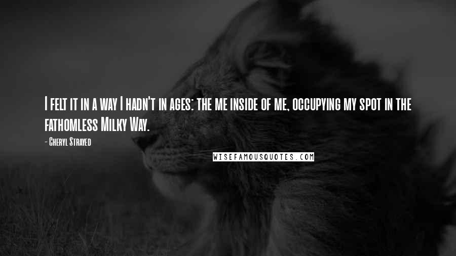 Cheryl Strayed Quotes: I felt it in a way I hadn't in ages: the me inside of me, occupying my spot in the fathomless Milky Way.