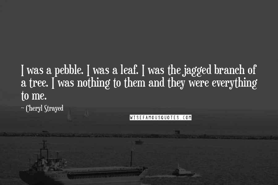 Cheryl Strayed Quotes: I was a pebble. I was a leaf. I was the jagged branch of a tree. I was nothing to them and they were everything to me.