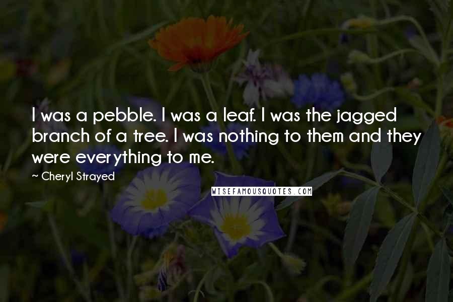 Cheryl Strayed Quotes: I was a pebble. I was a leaf. I was the jagged branch of a tree. I was nothing to them and they were everything to me.