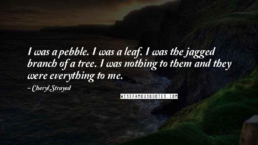 Cheryl Strayed Quotes: I was a pebble. I was a leaf. I was the jagged branch of a tree. I was nothing to them and they were everything to me.