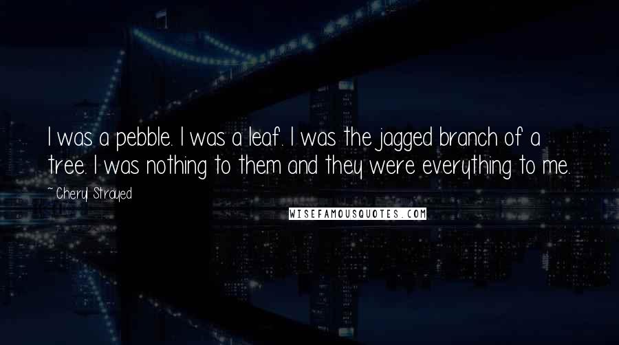 Cheryl Strayed Quotes: I was a pebble. I was a leaf. I was the jagged branch of a tree. I was nothing to them and they were everything to me.