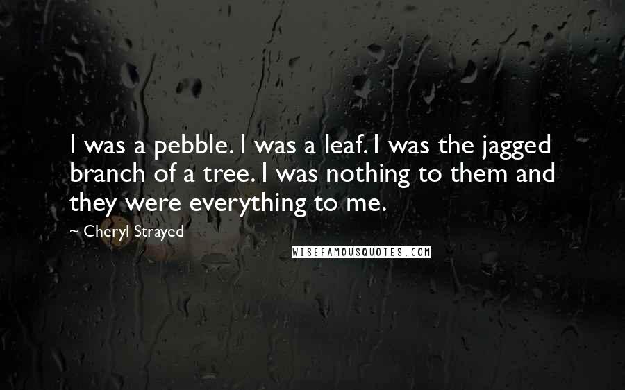 Cheryl Strayed Quotes: I was a pebble. I was a leaf. I was the jagged branch of a tree. I was nothing to them and they were everything to me.