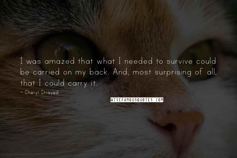 Cheryl Strayed Quotes: I was amazed that what I needed to survive could be carried on my back. And, most surprising of all, that I could carry it.