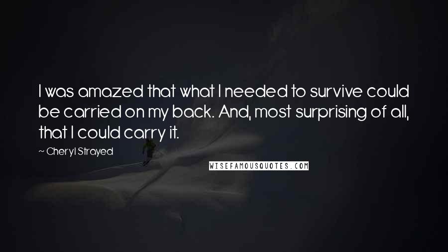 Cheryl Strayed Quotes: I was amazed that what I needed to survive could be carried on my back. And, most surprising of all, that I could carry it.