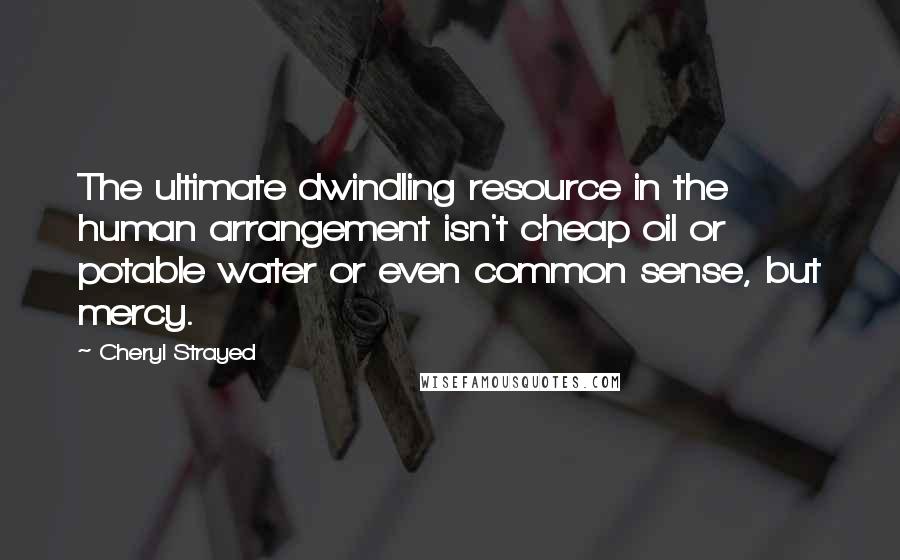 Cheryl Strayed Quotes: The ultimate dwindling resource in the human arrangement isn't cheap oil or potable water or even common sense, but mercy.