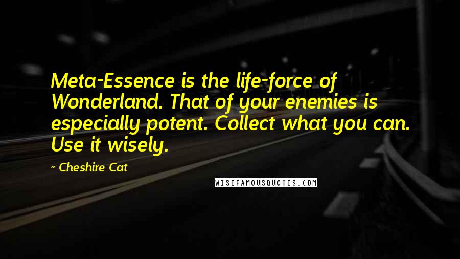 Cheshire Cat Quotes: Meta-Essence is the life-force of Wonderland. That of your enemies is especially potent. Collect what you can. Use it wisely.