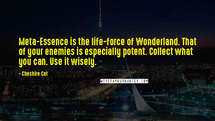 Cheshire Cat Quotes: Meta-Essence is the life-force of Wonderland. That of your enemies is especially potent. Collect what you can. Use it wisely.