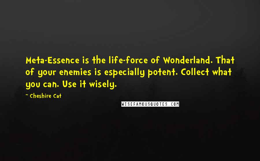 Cheshire Cat Quotes: Meta-Essence is the life-force of Wonderland. That of your enemies is especially potent. Collect what you can. Use it wisely.