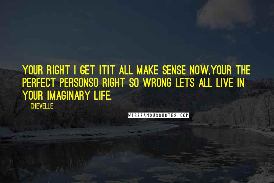 Chevelle Quotes: your right I get itit all make sense now,your the perfect personso right so wrong lets all live in your imaginary life.