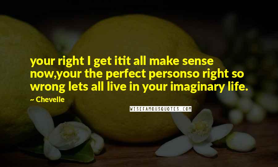 Chevelle Quotes: your right I get itit all make sense now,your the perfect personso right so wrong lets all live in your imaginary life.