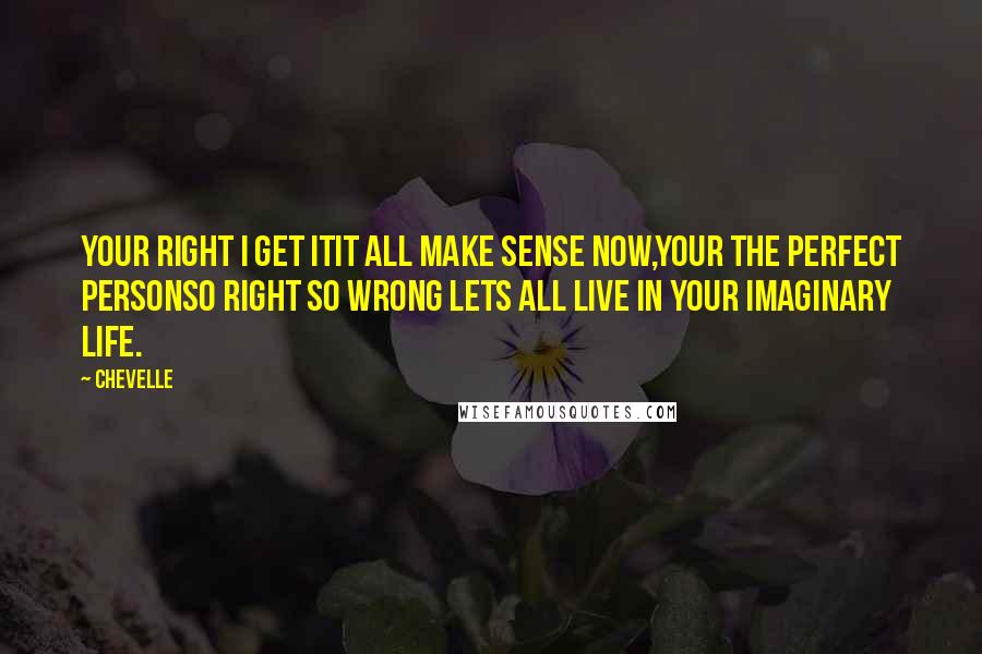 Chevelle Quotes: your right I get itit all make sense now,your the perfect personso right so wrong lets all live in your imaginary life.