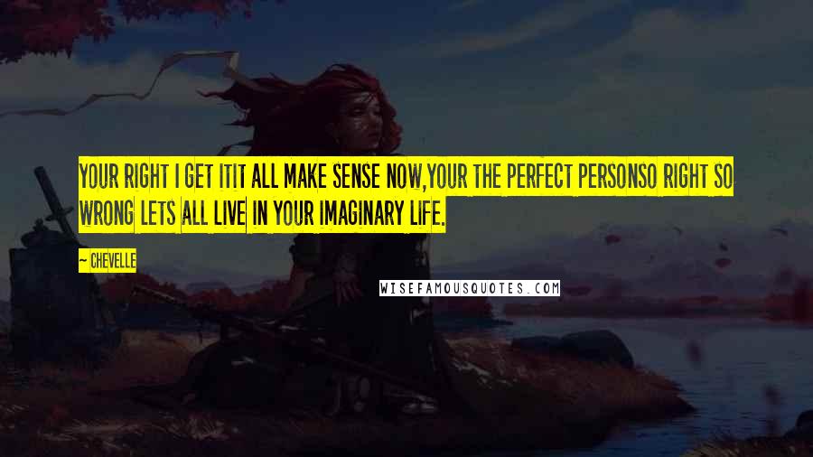 Chevelle Quotes: your right I get itit all make sense now,your the perfect personso right so wrong lets all live in your imaginary life.