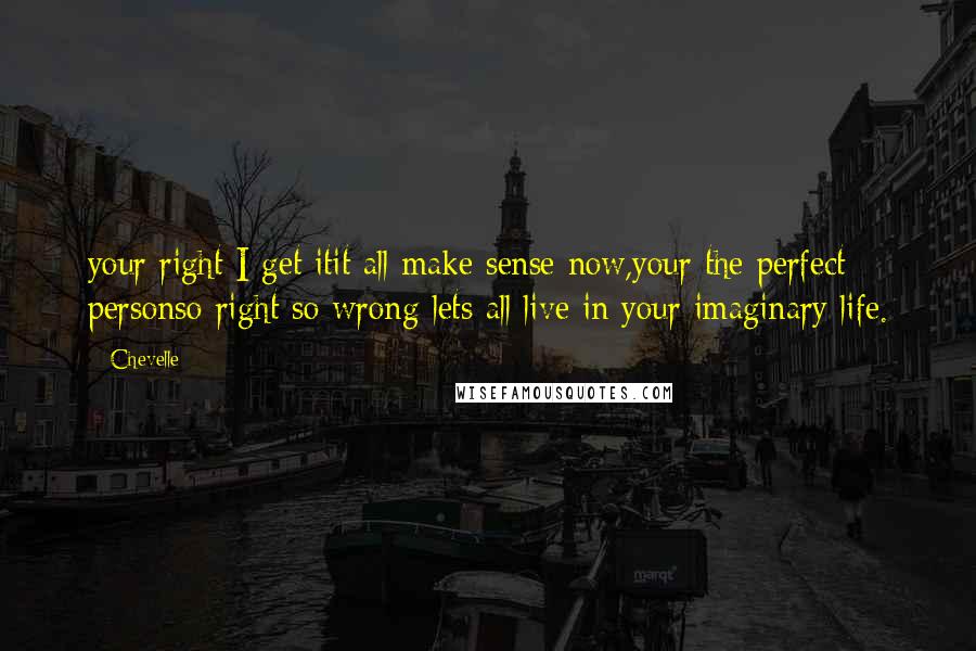 Chevelle Quotes: your right I get itit all make sense now,your the perfect personso right so wrong lets all live in your imaginary life.