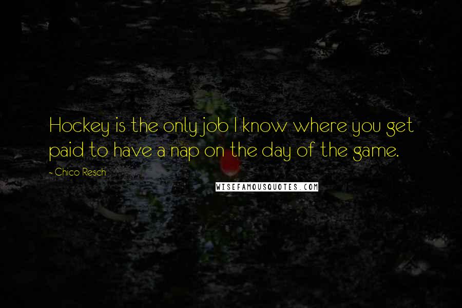 Chico Resch Quotes: Hockey is the only job I know where you get paid to have a nap on the day of the game.