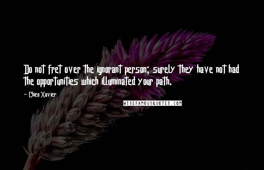 Chico Xavier Quotes: Do not fret over the ignorant person; surely they have not had the opportunities which illuminated your path.