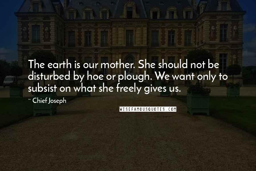 Chief Joseph Quotes: The earth is our mother. She should not be disturbed by hoe or plough. We want only to subsist on what she freely gives us.