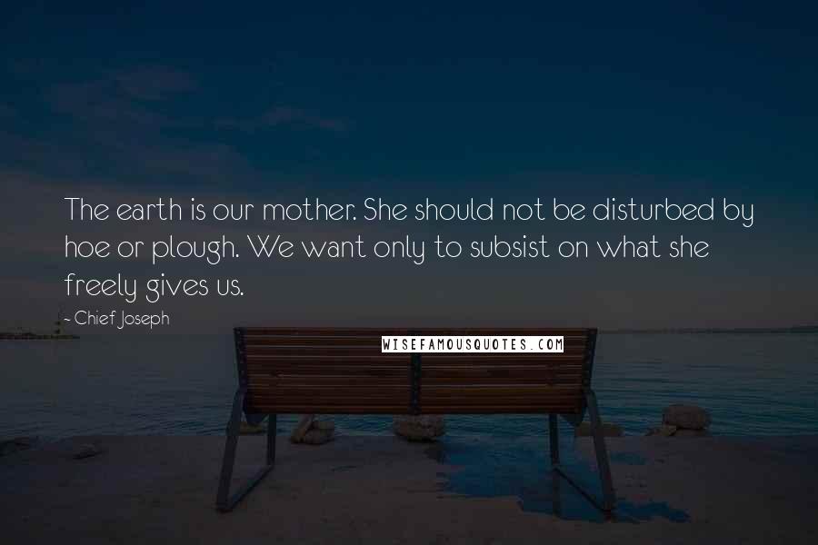 Chief Joseph Quotes: The earth is our mother. She should not be disturbed by hoe or plough. We want only to subsist on what she freely gives us.