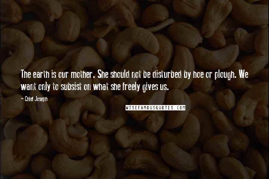 Chief Joseph Quotes: The earth is our mother. She should not be disturbed by hoe or plough. We want only to subsist on what she freely gives us.