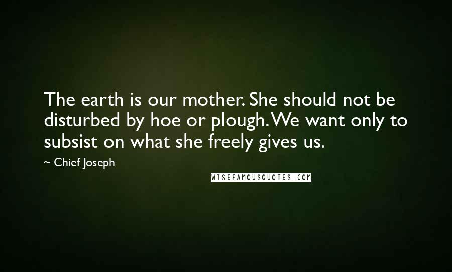 Chief Joseph Quotes: The earth is our mother. She should not be disturbed by hoe or plough. We want only to subsist on what she freely gives us.