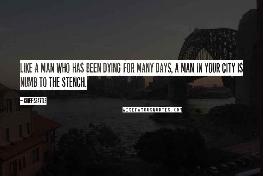 Chief Seattle Quotes: Like a man who has been dying for many days, a man in your city is numb to the stench.