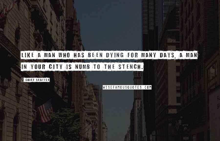 Chief Seattle Quotes: Like a man who has been dying for many days, a man in your city is numb to the stench.