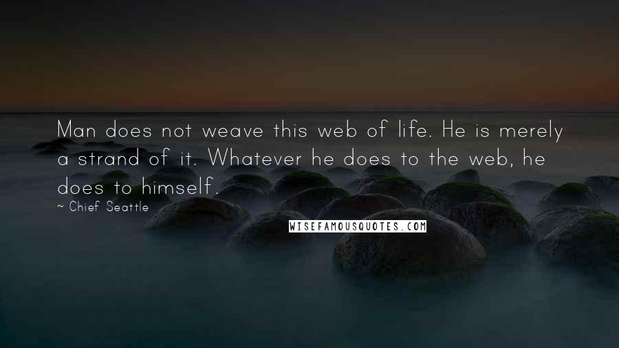 Chief Seattle Quotes: Man does not weave this web of life. He is merely a strand of it. Whatever he does to the web, he does to himself.