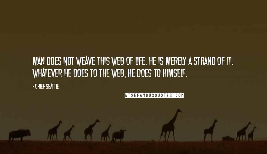 Chief Seattle Quotes: Man does not weave this web of life. He is merely a strand of it. Whatever he does to the web, he does to himself.