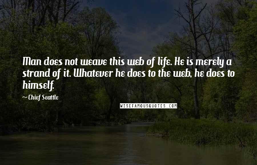 Chief Seattle Quotes: Man does not weave this web of life. He is merely a strand of it. Whatever he does to the web, he does to himself.