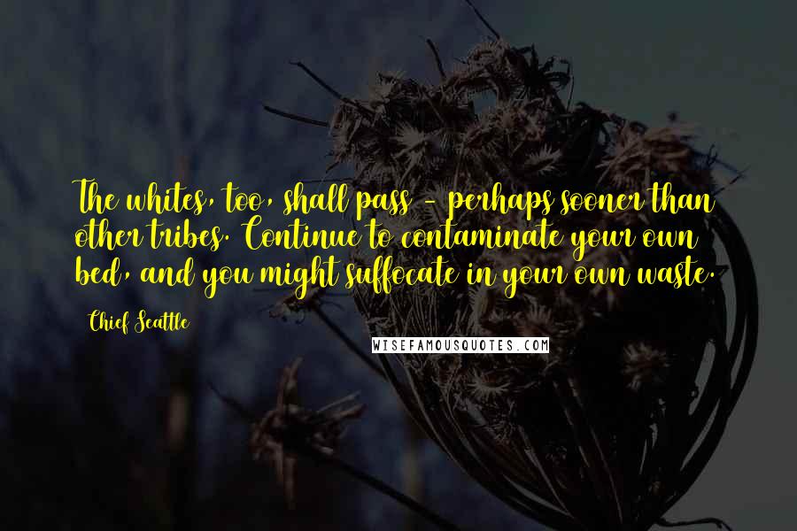 Chief Seattle Quotes: The whites, too, shall pass - perhaps sooner than other tribes. Continue to contaminate your own bed, and you might suffocate in your own waste.