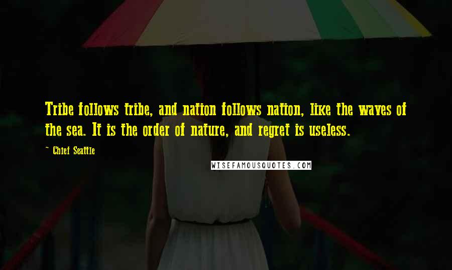 Chief Seattle Quotes: Tribe follows tribe, and nation follows nation, like the waves of the sea. It is the order of nature, and regret is useless.