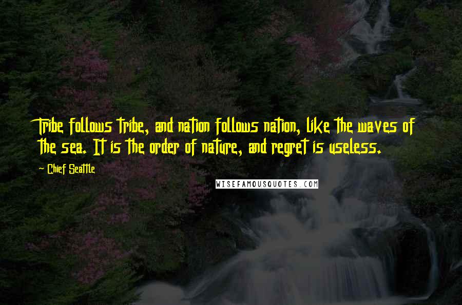 Chief Seattle Quotes: Tribe follows tribe, and nation follows nation, like the waves of the sea. It is the order of nature, and regret is useless.