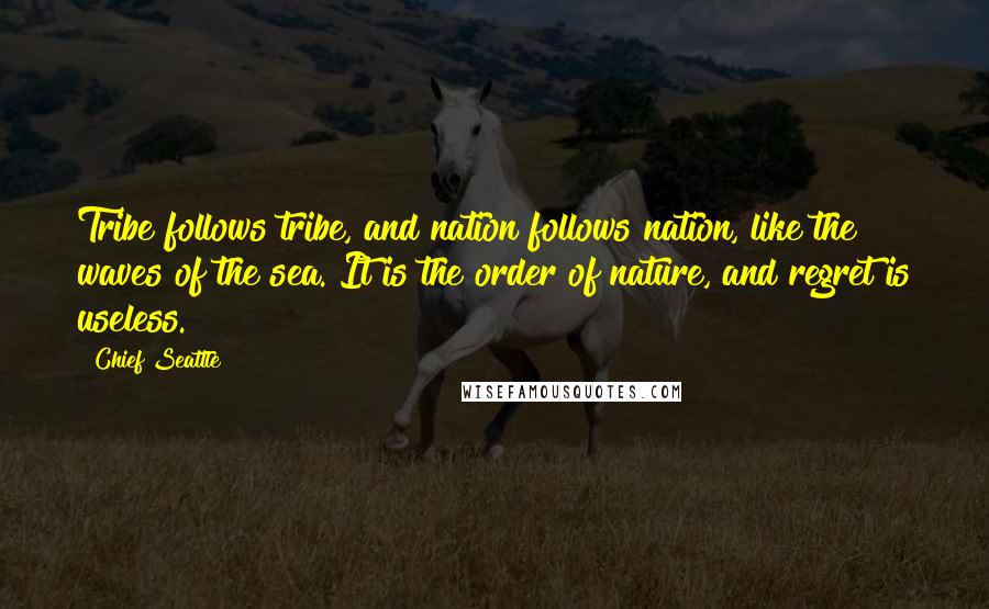 Chief Seattle Quotes: Tribe follows tribe, and nation follows nation, like the waves of the sea. It is the order of nature, and regret is useless.